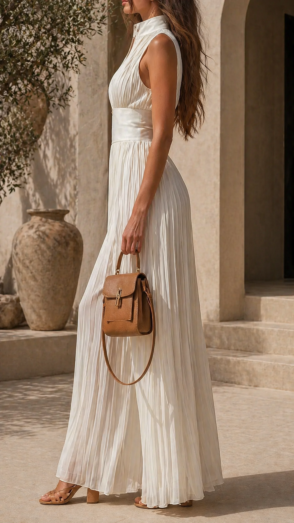 Mono Vega | Mono Plisado con Escote Zipper y Pantalón Palazzo