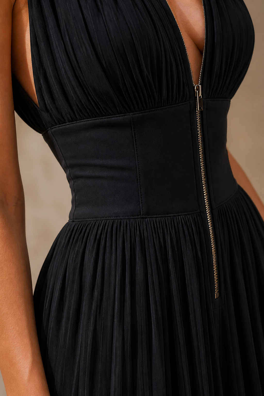 Mono Vega | Mono Plisado con Escote Zipper y Pantalón Palazzo