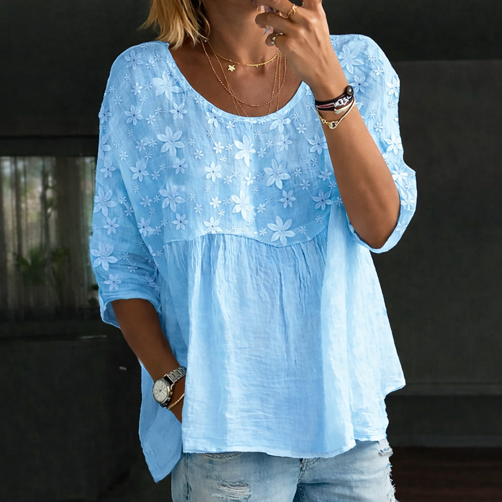 Blusa Patchwork Bordada de Flores