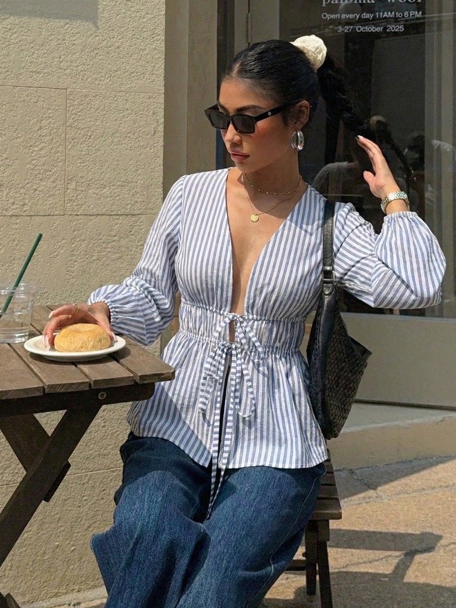Blusa Costa Azul | Blusa de rayas con lazo delantero