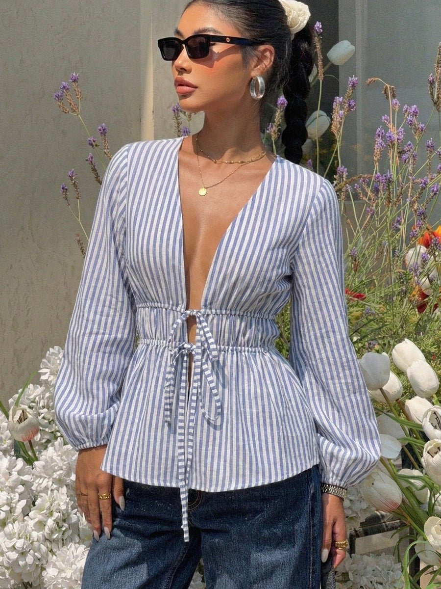 Blusa Costa Azul | Blusa de rayas con lazo delantero